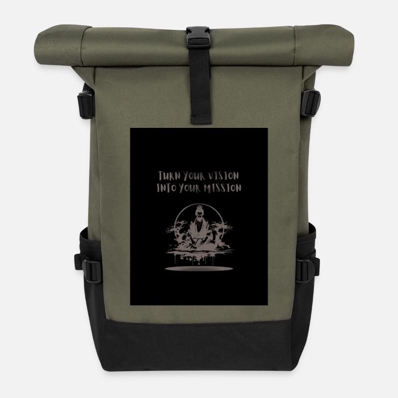 Black_and_Grey_Illustrative_Ninja_T-shirt - Roll Top Backpack - olive/black