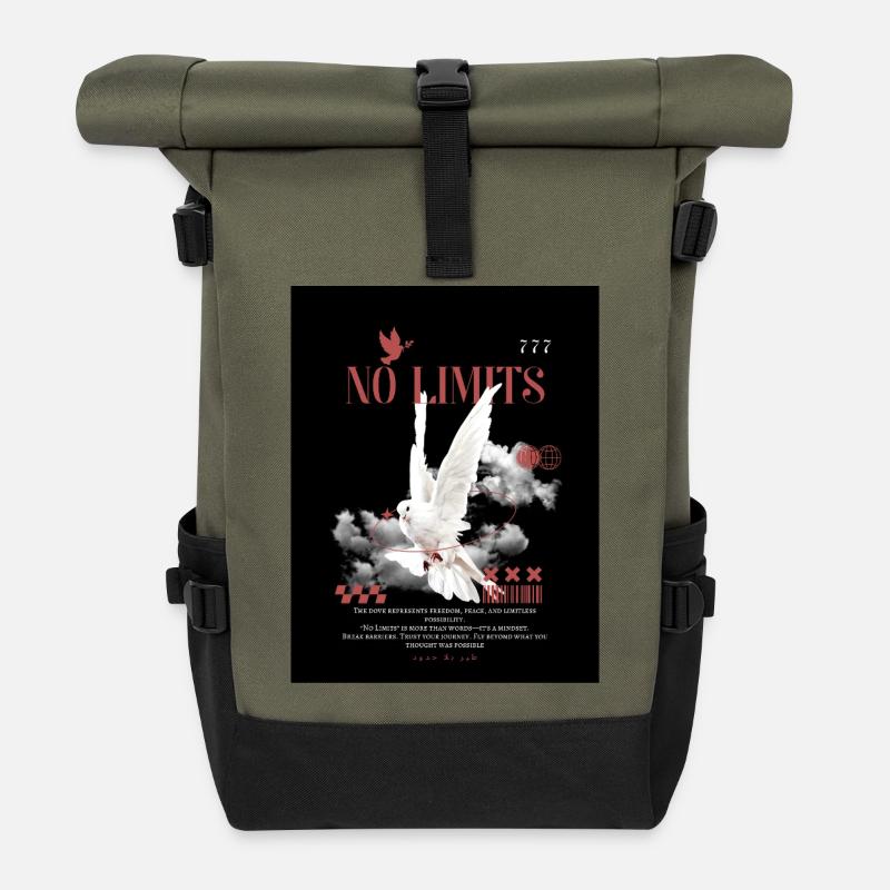 No Limits Motivational T-Shirt Mindset Discipline - Roll Top Backpack - olive/black
