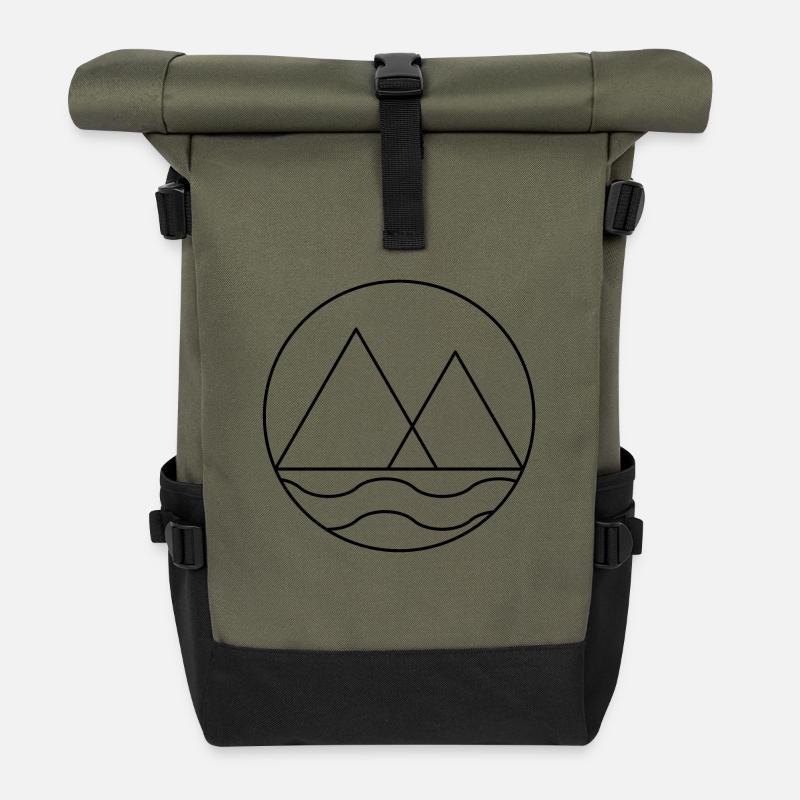 Mountains with waves - Roll Top Backpack - olive/black