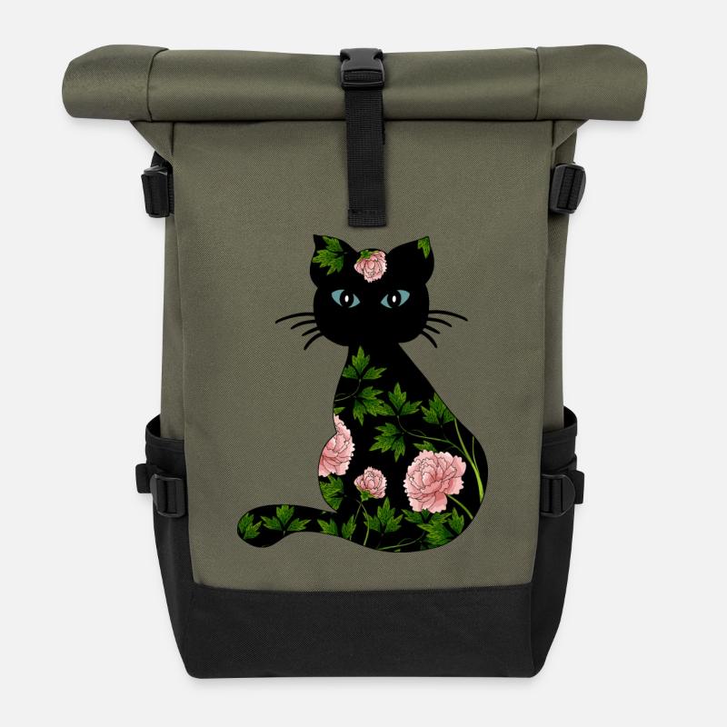 Cat - Roll Top Backpack - olive/black