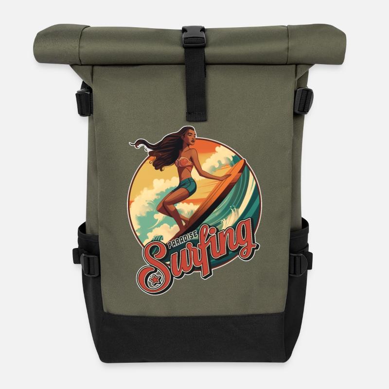 SURFING PARADISE!! - Sac à dos roll top - olive/noir