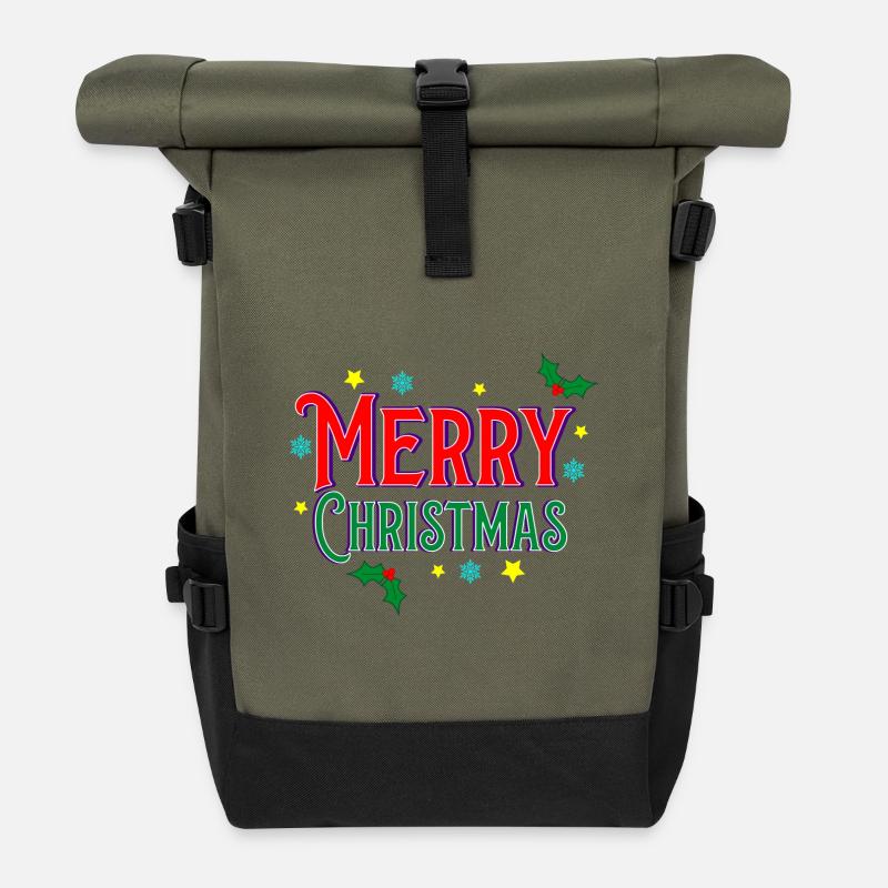 Frohe Weihnachten - Rolltop Rucksack - Olive/Schwarz