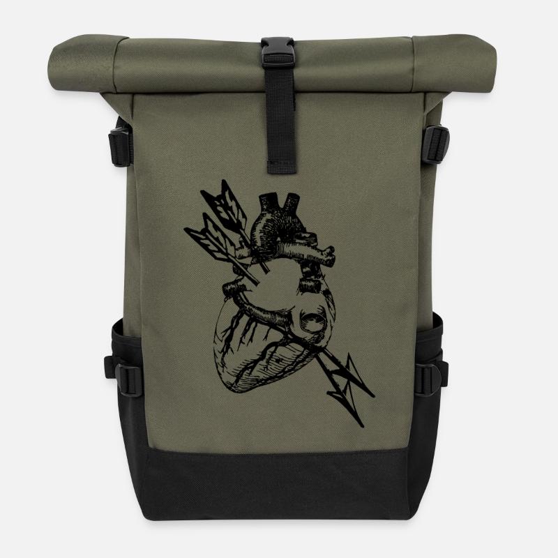 Coeur/ Coeur - Sac à dos roll top - olive/noir