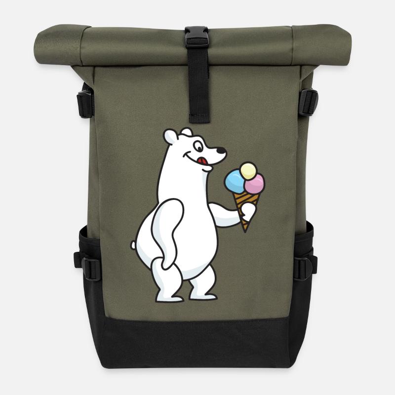 Eisbär Eiskrem Eiscreme Kugeleis Winter - Rolltop Rucksack - Olive/Schwarz