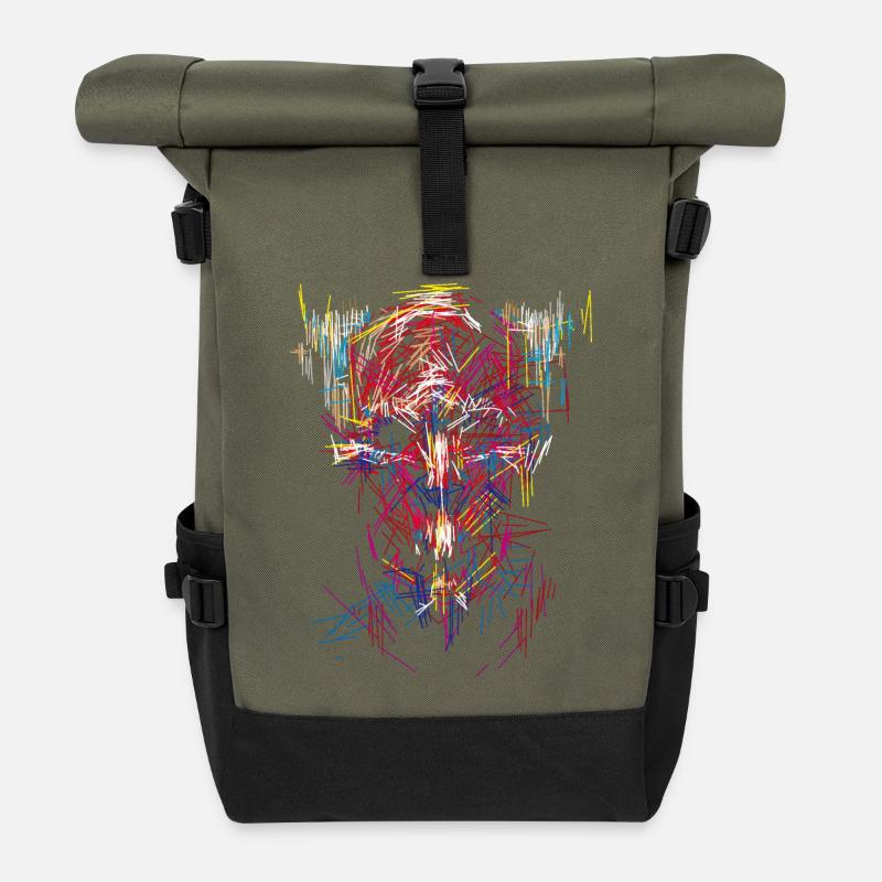 Halloween Teufel / Abstrakt - Rolltop Rucksack - Olive/Schwarz
