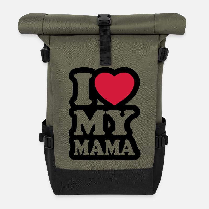 I love my mama - Ich liebe meine Mutter - Rolltop Rucksack - Olive/Schwarz