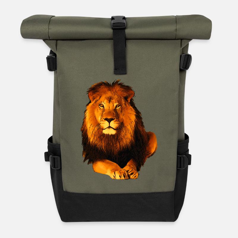 lion - Roll Top Backpack - olive/black