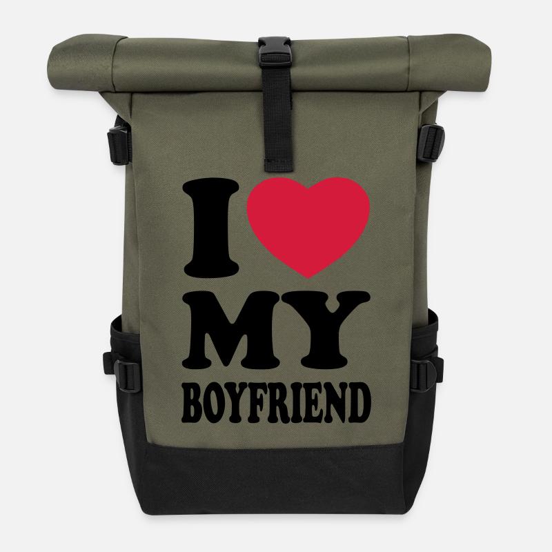 I love my boyfriend - Roll Top Backpack - olive/black