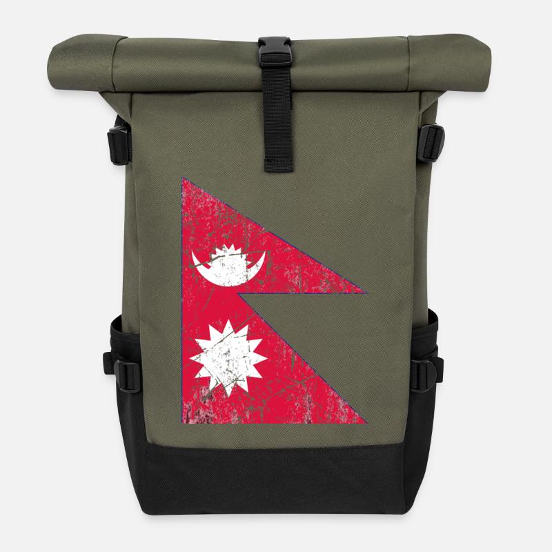Drapeau du Népal drapeau Fahne Flagge drapeau bandera - Sac à dos roll top - olive/noir