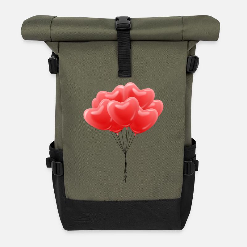 Heart Balloons - Roll Top Backpack - olive/black