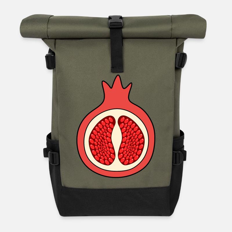 Granatapfel Apfel Frucht rot rote Früchte vegan - Rolltop Rucksack - Olive/Schwarz