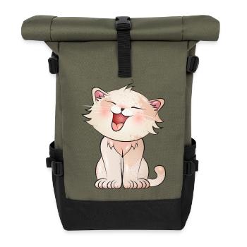 Cute meowing cat in comic style - Roll Top Backpack - olive/black - Front