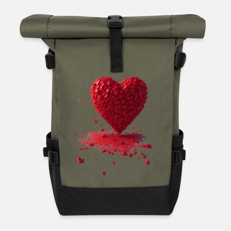 Herz - Rolltop Rucksack - Olive/Schwarz