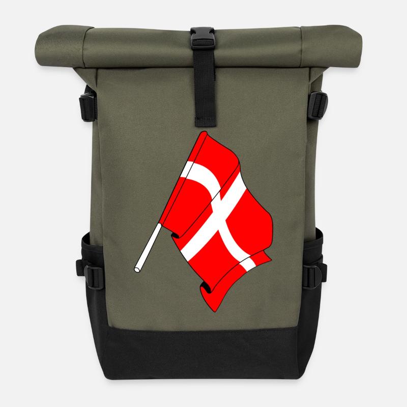 Flagge: Dänemark - Rolltop Rucksack - Olive/Schwarz
