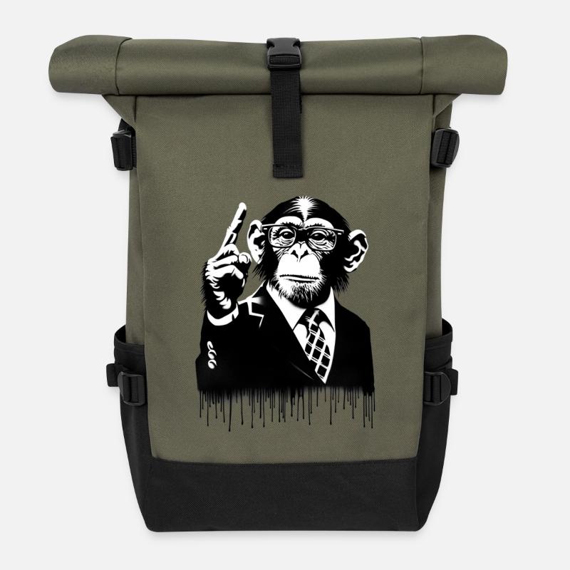 Lehrer. Monkey Life Affenleben - Rolltop Rucksack - Olive/Schwarz