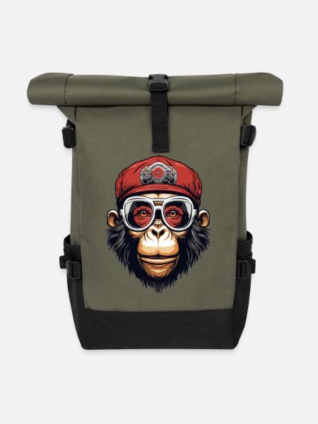Cooler Affe - Rolltop Rucksack - Olive/Schwarz
