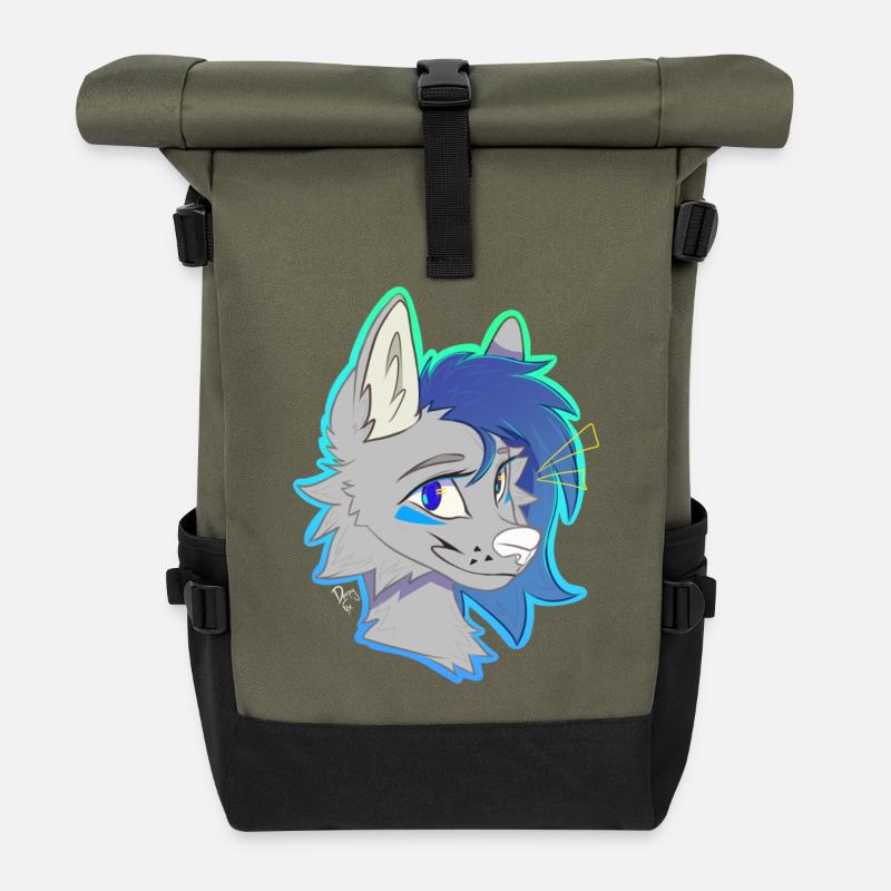 Windspiel, die Wölfin (von Derpy Fox) - Rolltop Rucksack - Olive/Schwarz