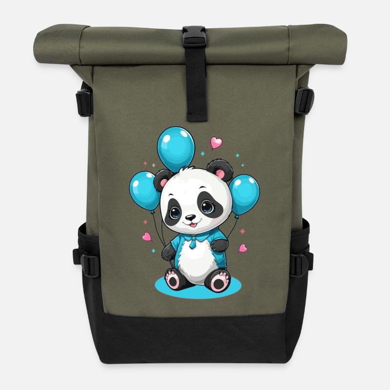Süße Panda Bär - Rolltop Rucksack - Olive/Schwarz