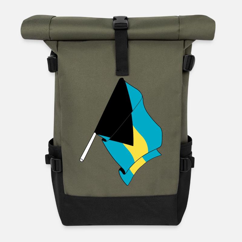 Flagge der Bahamas - Rolltop Rucksack - Olive/Schwarz