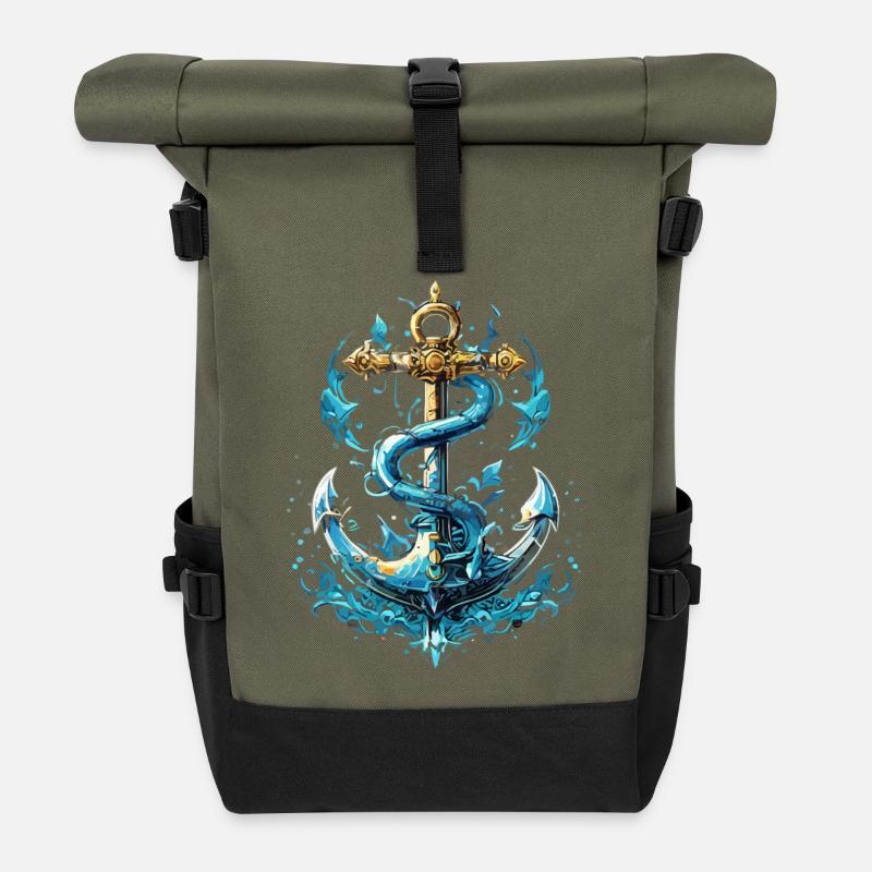 Anchor Water Splash - Roll Top Backpack - olive/black