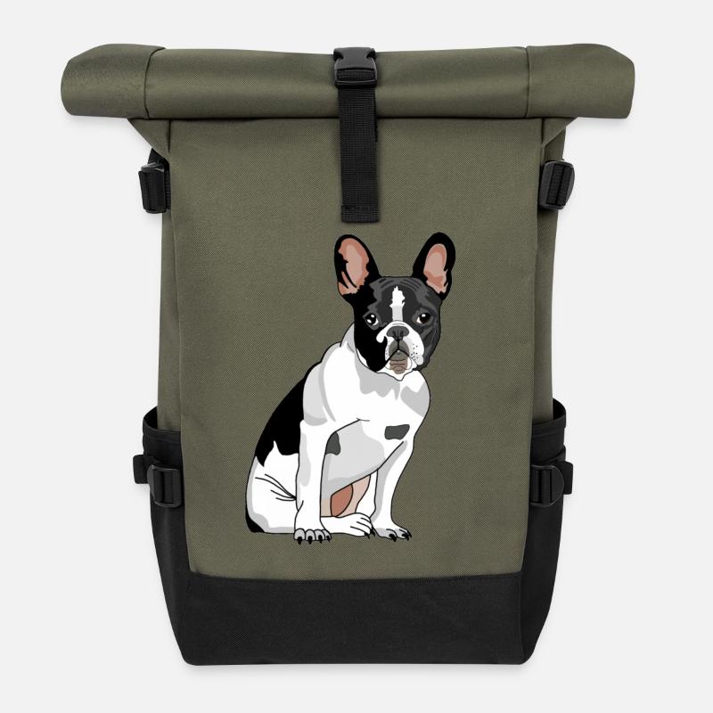 Chien Bouledogue Français - Sac à dos roll top - olive/noir