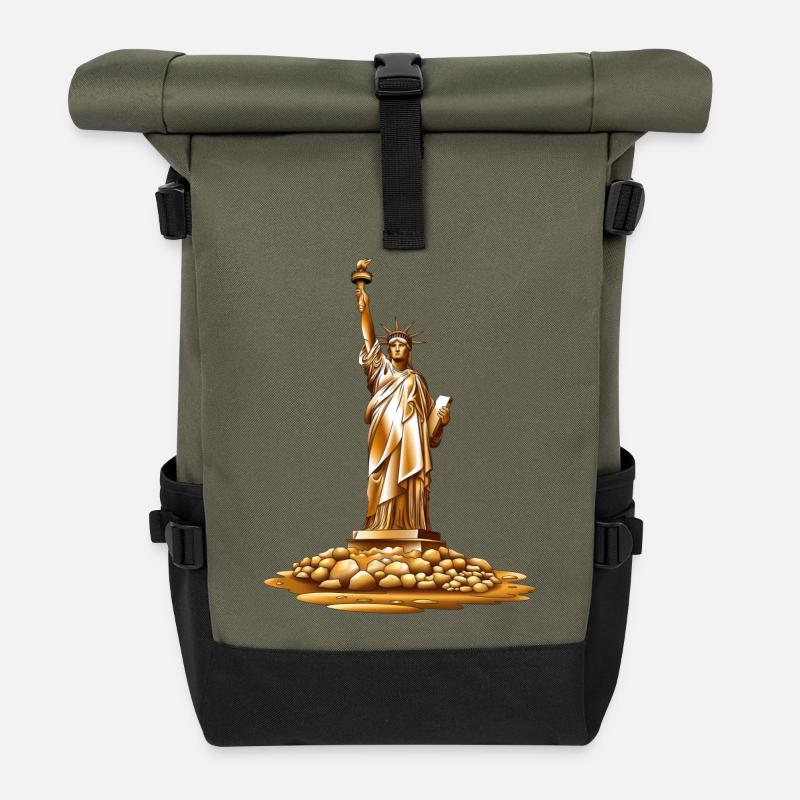 Statue de la torche dorée de la Liberté - Sac à dos roll top - olive/noir