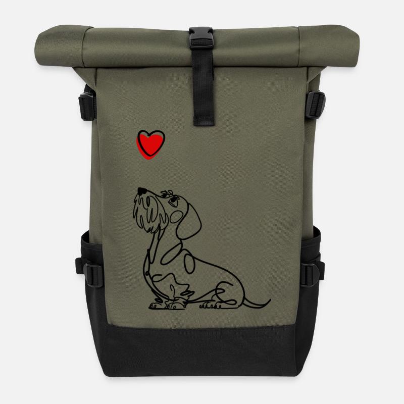 Rauhaadackel mit Herz, Dackel mit Herz. - Rolltop Rucksack - Olive/Schwarz