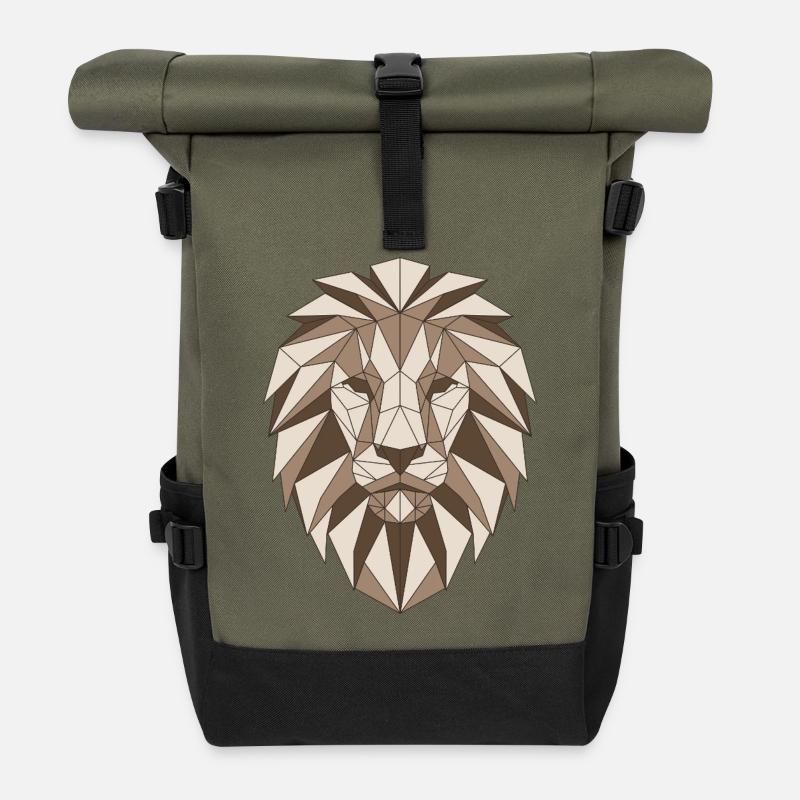 Geometric lion head - Roll Top Backpack - olive/black