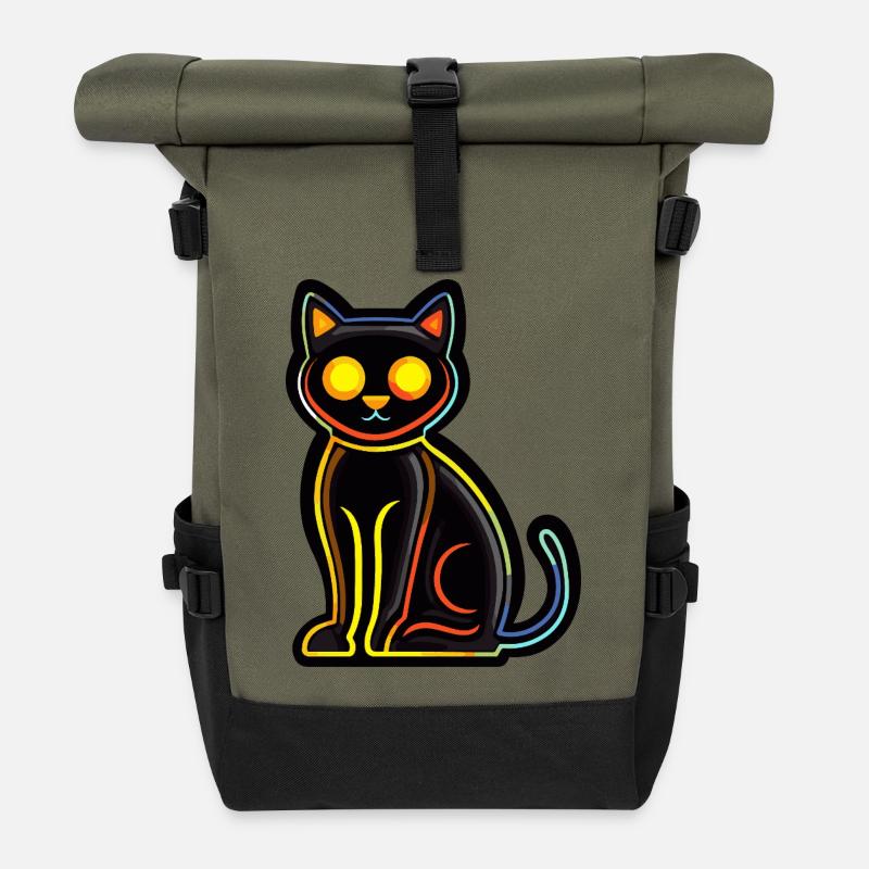 Katze Halloween Comic Kater - Rolltop Rucksack - Olive/Schwarz