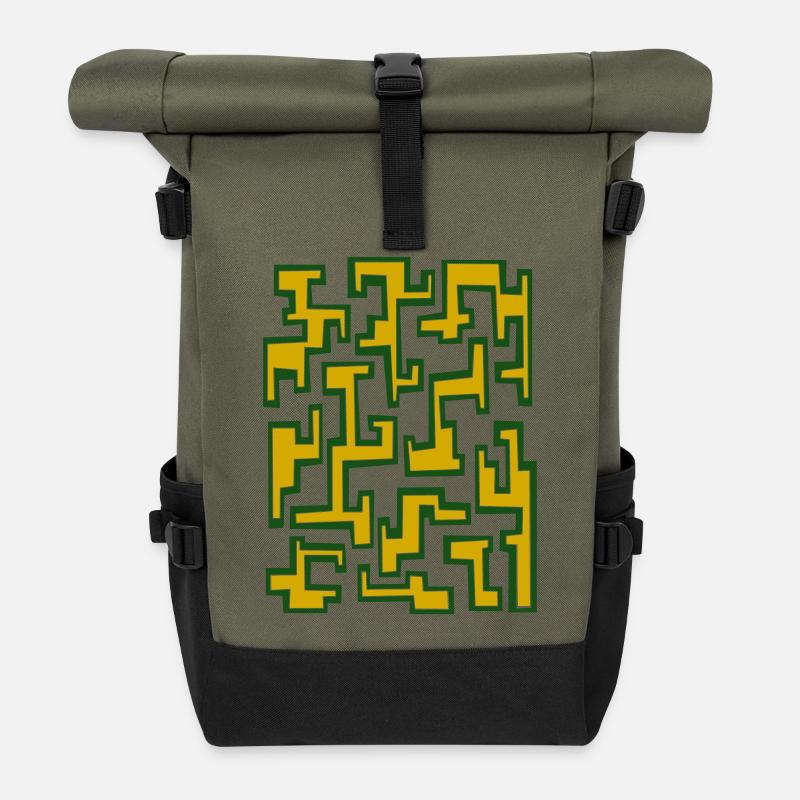 Geometric pattern by Cean - Roll Top Backpack - olive/black