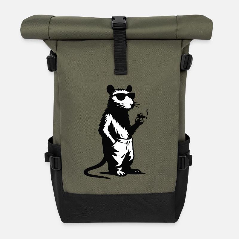Panda Hipster mit Sonnenbrille - Rolltop Rucksack - Olive/Schwarz