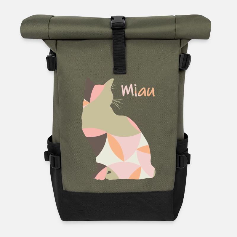 Miau - Katze - abstrakt - Rolltop Rucksack - Olive/Schwarz