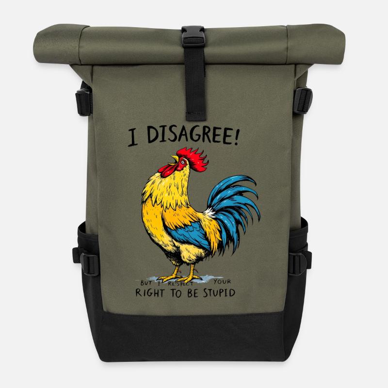 Vibrant Rooster Splash Art - Roll Top Backpack - olive/black