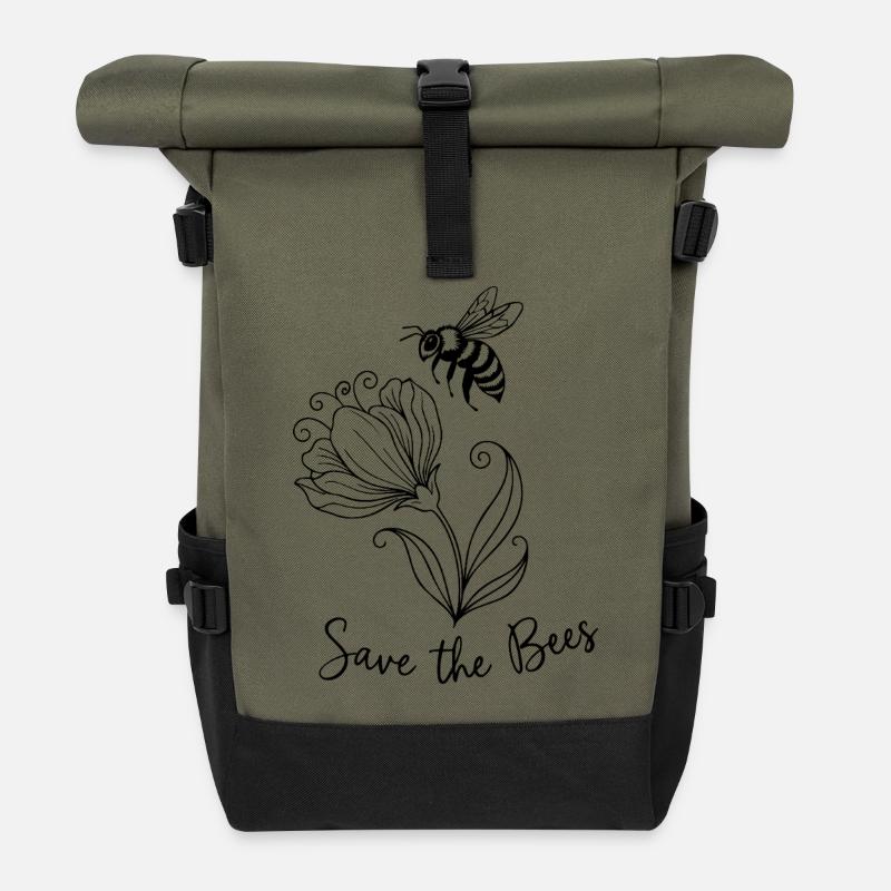 Rettet die Bienen - Rolltop Rucksack - Olive/Schwarz