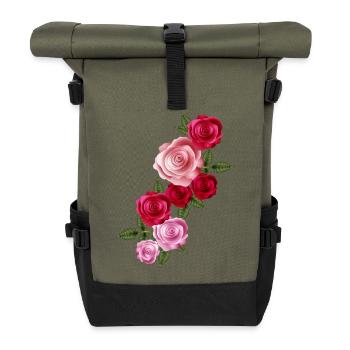 Bright Rose Garland of Red and Pink Roses - Roll Top Backpack - olive/black - Front
