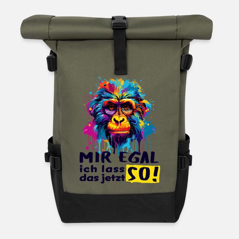 I DON'T CARE - I'LL LEAVE IT THAT WAY NOW! - funny monkey - Roll Top Backpack - olive/black