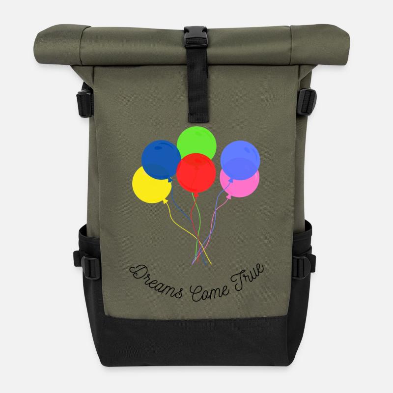 Colorful Balloons - Dreams Come True - Roll Top Backpack - olive/black