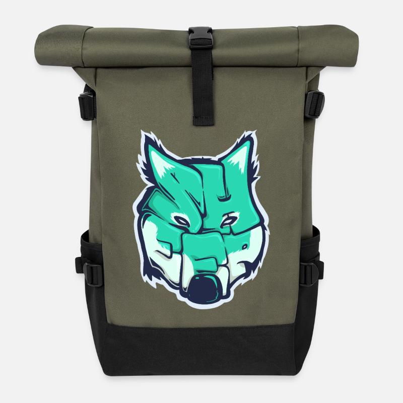 Wolf-Schaf, ein gezogenes Wort - Rolltop Rucksack - Olive/Schwarz