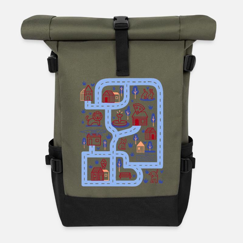 Spielstraße  - Rolltop Rucksack - Olive/Schwarz