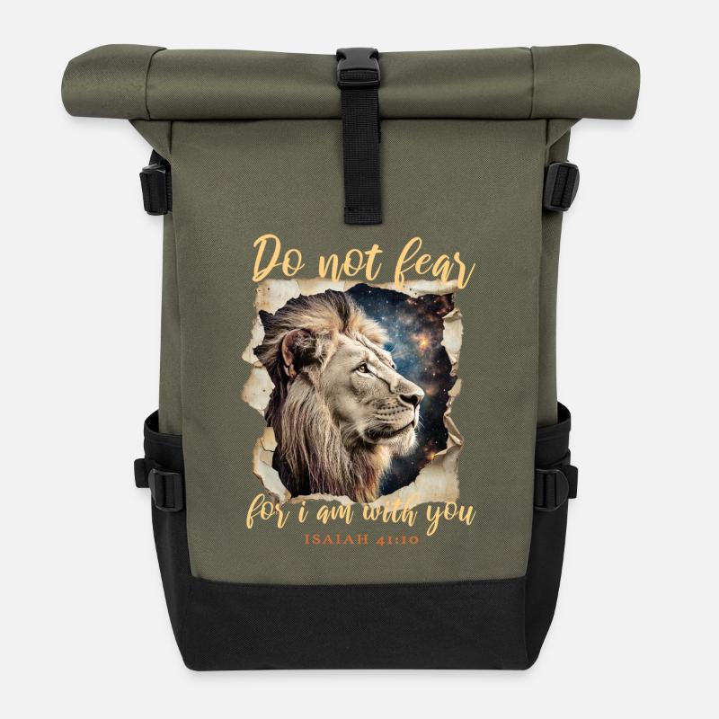 Löwe Bibelvers - Rolltop Rucksack - Olive/Schwarz