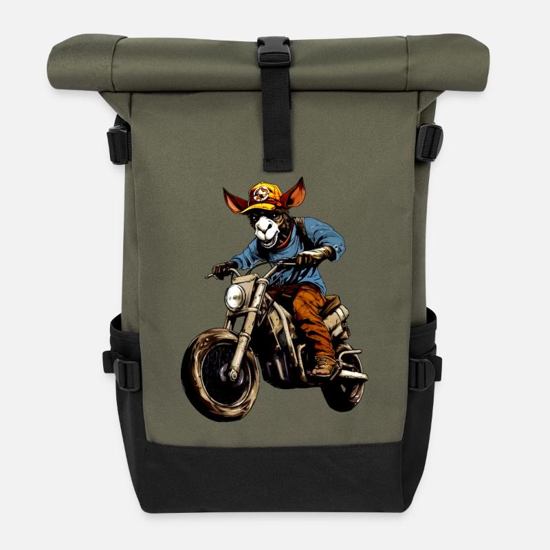 Esel Motorrad - Rolltop Rucksack - Olive/Schwarz