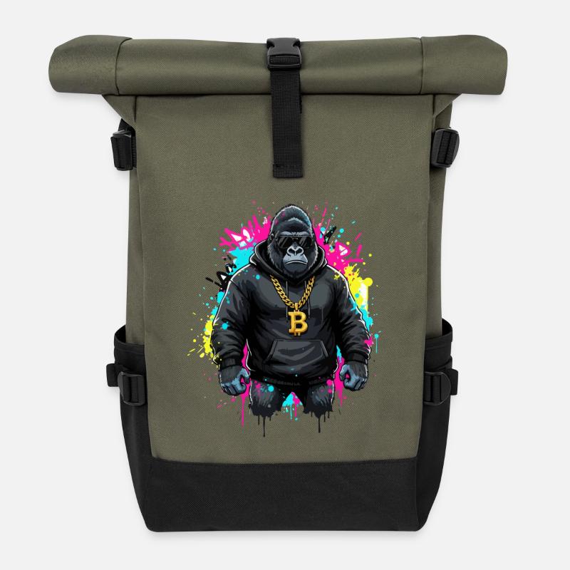 Gorilla crypto streetwear Bitcoin - Roll Top Backpack - olive/black