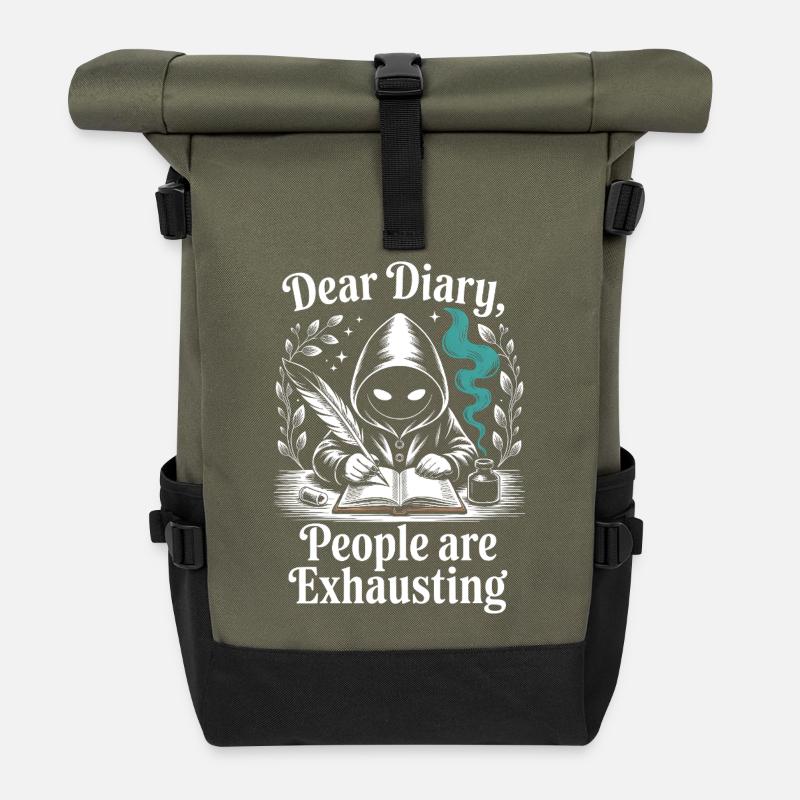 Dear Diary People Are Exhausting - Rolltop Rucksack - Olive/Schwarz