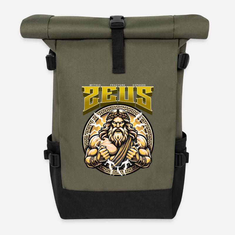 Zeus Power: Mythical Lightning Image - Roll Top Backpack - olive/black