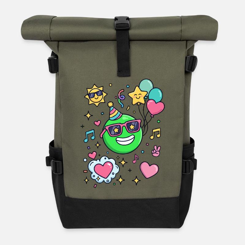 Festliches Smiley mit Luftballons - Rolltop Rucksack - Olive/Schwarz