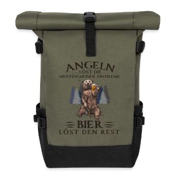 Angeln löst Probleme - Bier - Rolltop Rucksack - Olive/Schwarz - Vorne