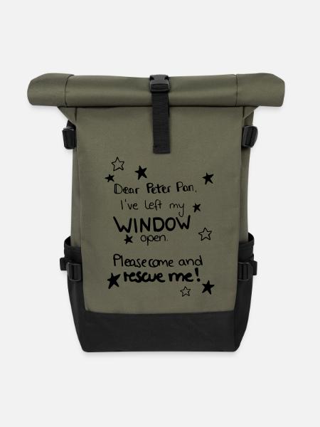 peter pan, Spruch - Rolltop Rucksack - Olive/Schwarz