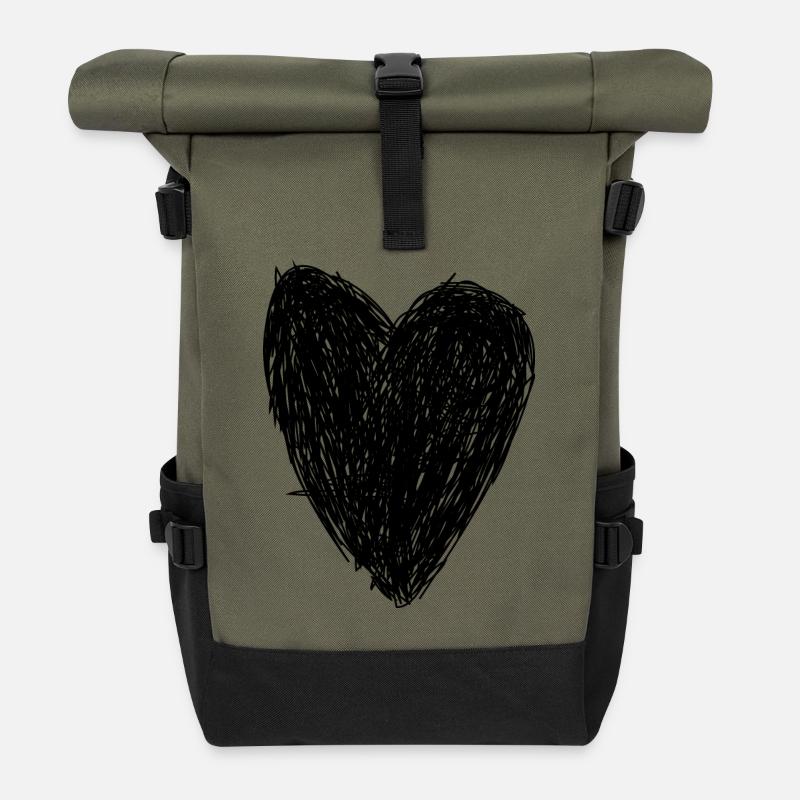 schwarzes Herz - Rolltop Rucksack - Olive/Schwarz