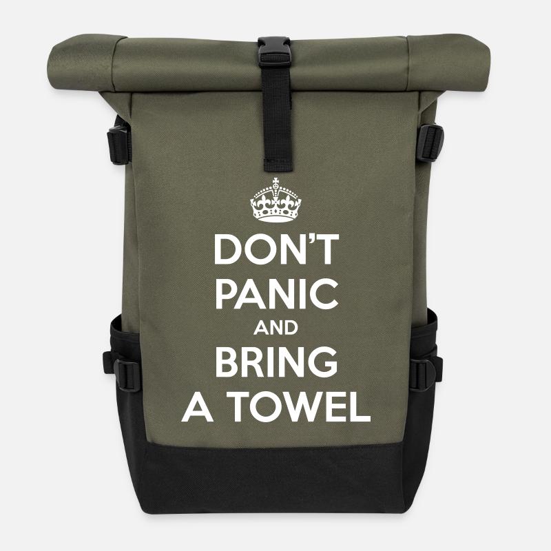 Don't panic and bring a towel (Keep Calm) - Rolltop Rucksack - Olive/Schwarz