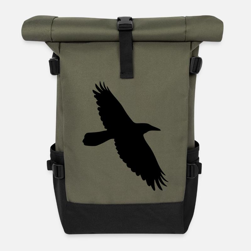 Krähe Rabe Corvus Vogel im Flug - Rolltop Rucksack - Olive/Schwarz